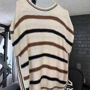 Striped Women's Sweater - Cream, Brown, and Black